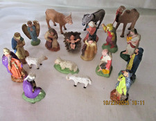 19 anciens Santons de creche DEVINEAU - mi XXè-13 personnages et 6 animaux  BE