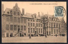 Old postcard Saint-Nicolas-Waes, post office and library 1926 