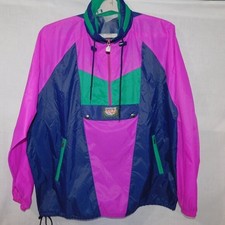 VTG Mens XXL Pink Purple Teal 1/2 Zip Pullover K-Way Windbreaker jacket packable
