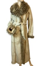 Italian Lapin beige rabbit Shearling Coat Size 44 Light Color belted