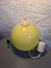 🍀Globe suspension en opaline jaune, années 70, Vintage Lustre Plafonnier 