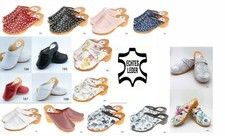 Véritable Femme Homme Sabots en Cuir Chaussures de Bois Mules Couleur au Choix