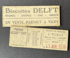 2 Antique 1939 Toise Precision Rocker Tickets Vichy Biscuits Delft