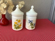 Opaline apothecary pots - milk glass - botanical decor