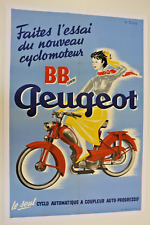 Antique CYCLO PEUGEOT BB POSTER = Brigitte Bardot? 1958 pin-up mob moped