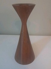 Vtg MCM Danish Modern Osolnik Style Walnut Wood Candle Stick Holder 6" Tall