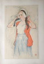 FINE 1898 AUTO-LITHO by ARMAND RASSENFOSSE- PEASANT GIRL  - from THE STUDIO