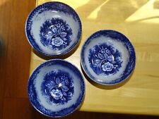 VB VILLEROY & BOCH 3 ANTIQUE FAIENCE BOWLS LATE 19TH CENTURY BLUE GARDENER MODEL