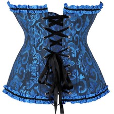Femme Jacquard Floral Bustier Corset Haut Lacet Ruche Steampunk Punk