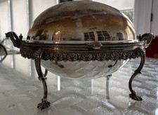 Antique Georgian-Style Silver Over Copper Buffet Serving Piece With Roll Top