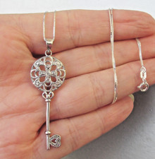 Sterling Silver Signed JCM Jacmel Mauritius KEY Pendant Vtg Necklace