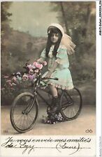 ANBP1-0009-CHILD - I send you my friendships - girl - bicycle - flowers - pa