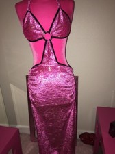 Beautiful Pink Velvet And Holographic Sequins Stripper Dancer Gown S