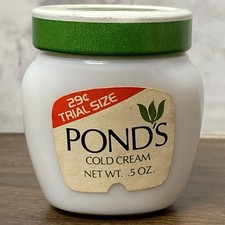 Vintage Ponds Trial Size Cold Cream 0.5 oz Milk Glass Jar Green Metal Lid EMPTY