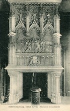 BRETEUIL sur Iton City Hall Monumental fireplace with cast iron stove