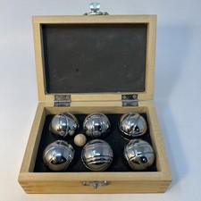 6 Vintage Chrome Petanque Boules Bocce Balls Set w/ Case & Accessories COMPLETE