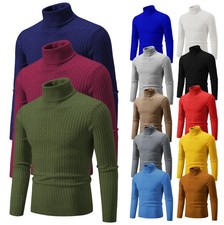 Winter Hommes Col roulé Manches longues Slim Pull en maille Anti-froid Warme