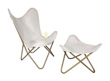 Cuir Véritable Papillon Chaise Avec Assorti Repose-Pieds Bkf Main Salon Set