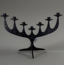 Brutaliste Chandelier Artisanal Fonte Goudron 7 Branches Vintage 1970