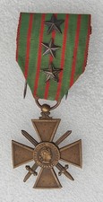 CROIX DE GUERRE guerre 1914-1916 avec  3 étoiles sur le ruban  MEDAILLE WW1