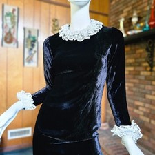 Vtg 60s Mod British Invasion Black Velvet Youthquake Micro Mini Go Go Dress XS