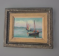 BELLE PEINTURE HUILE SUR PANNEAU MARINE DÉBUT XXEME SIGNÉE