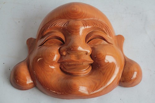 Masque bouddha rieur bois - bouddha,