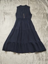 Brovave Women's Dress Sz Large Navy Blue Cottagecore Prairie Summer Brunch Date