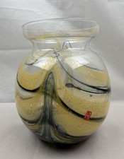 Art Glass Swirled Gold and Black Vase - Made in Italy - 7" tall