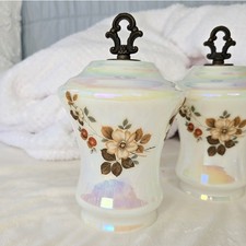 4 pc Mid Century Luster Ware 4" Fitter Swag Pendant Lamp Shades Globes 8" Tall