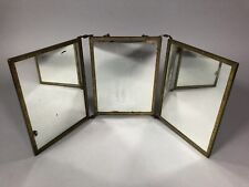 Ancien MIROIR tryptique BARBIER TOILETTE à suspendre Laiton ciselé À RESTAURER
