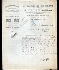 PARIS (III°) ART CARPENTRY / FURNITURE in MAHOGANY & CHENE ""J. TETAZ"" in 1919