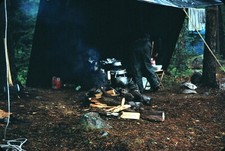 1967 Man Lit Fire Cooking Camp Site Camping Manitoba Canada Vintage 35mm Slide