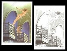 Duo d Ex-libris Jean-Claude Servais Piscine signés 21x29,7 cm