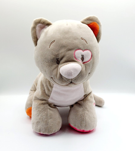 Peluche doudou chat gris rose