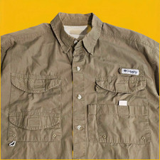 Columbia PFG Quad Pocket Button Up Shirt Mens Large Khaki Vented Utility Fishing