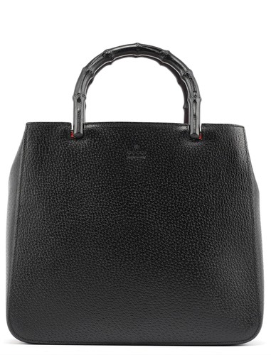 Black leather bamboo tote bag - leather,