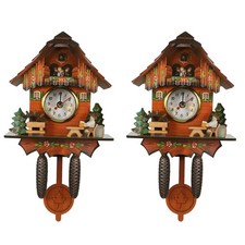 2X Horloge Murale Coucou Antique en Bois Cloche D'Oiseau Montre D'Alarme Ba2499