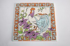 Gien earthenware tile rooster decor, dimensions 15 x 15 cm