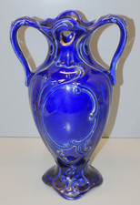 - VASE CERAMIQUE BLEU DE FOUR & DORURE CERAMIQUE du NORD ST AMAND LES EAUX  D