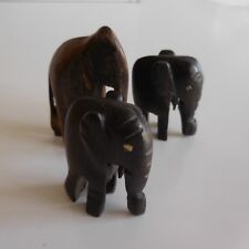 3 sculptures miniatures éléphants bois ébène fait main Afrique Art Déco N3229