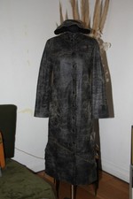 Manteau long avec capuche, Cop-Copinne, simili cuir noir/marron vielli, T:38