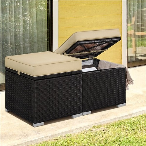 Set wicker ottomans with - 2,