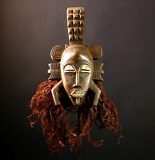 Masque africain vintage Kpelie Art | Senufo Tribal Face décor sculpté à la ma...