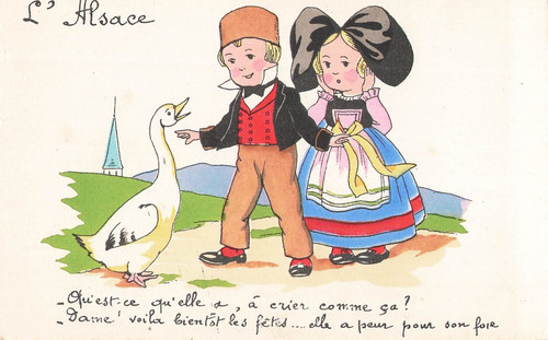 Illustree alsace couple - cp,