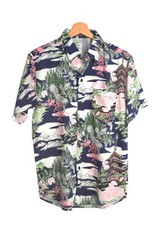 Chemise hawaienne bleu marine motifs asiatiques et grue du japon - GL BOUTIK