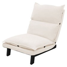Chaise de sol beige housse en lin fauteuil relax dossier réglable 90° à 180°