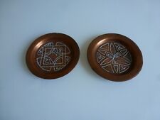 LOT OF 2 SMALL COPPER TRAYS SILVER INLAID AL MAGHRIB ORIENTAL