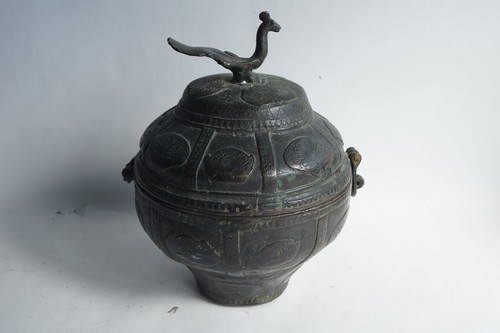 Ancien pot bronze - ancien, paon