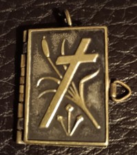 Antique French Religious Pendant. Contains Old Images. Requires Repair To Clasp.